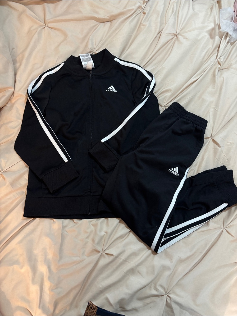 adidas Black Kids Track Jacket & Joggers with White Stripes